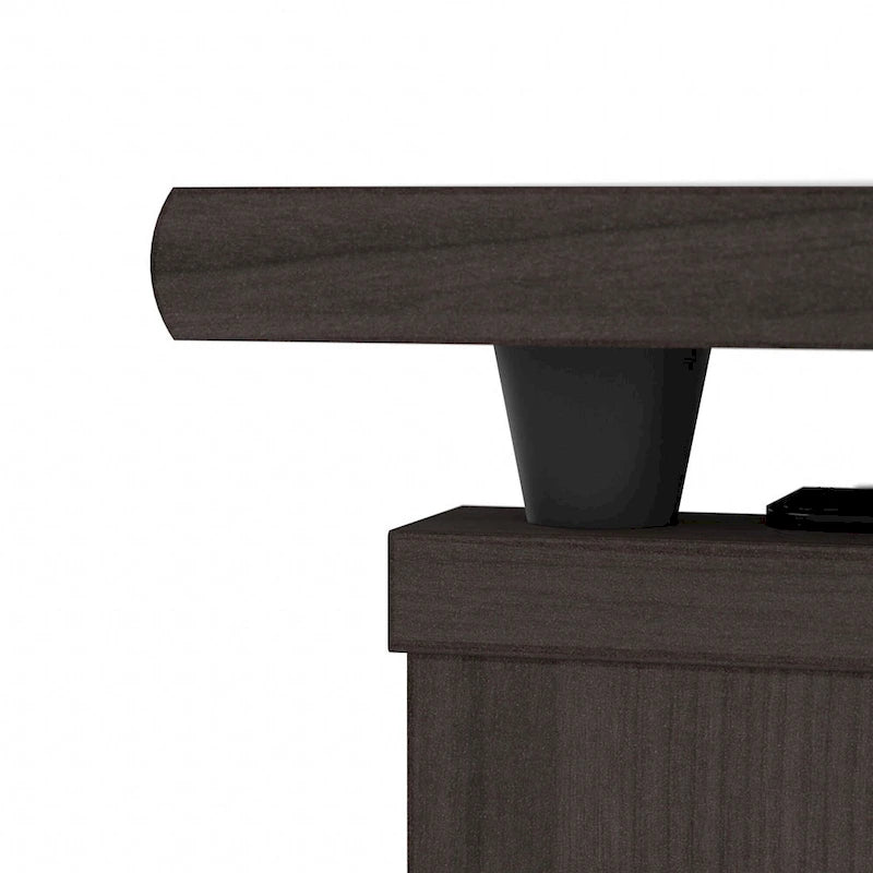 Bureau assis-debout en L 3 positions 60W avec huche