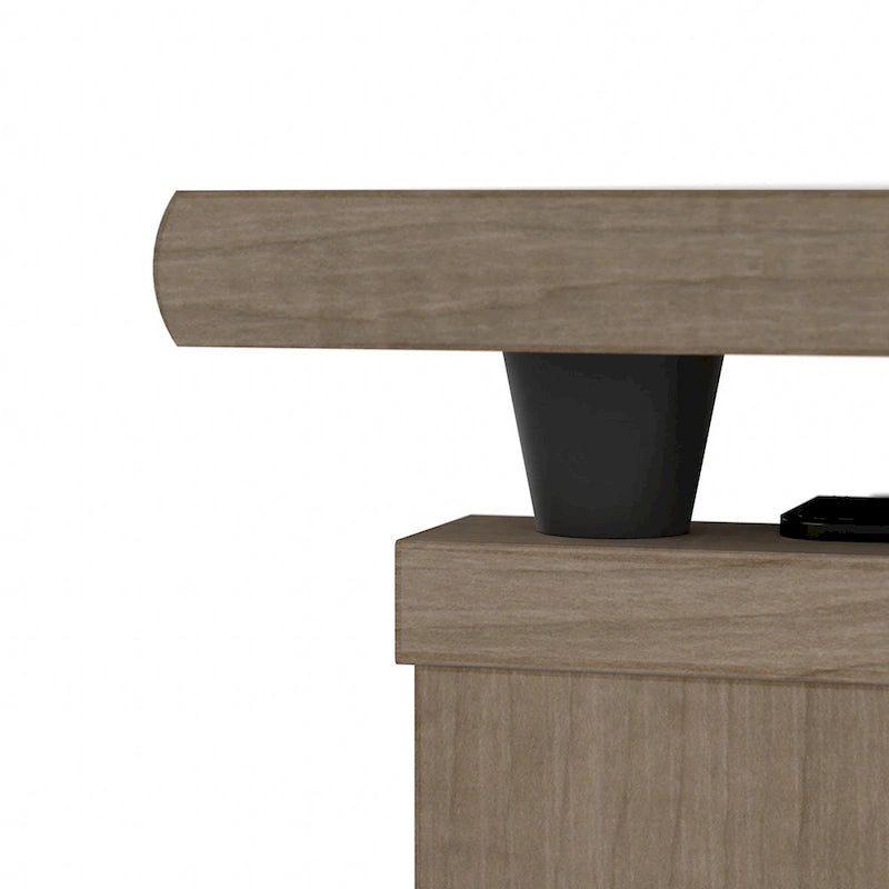 Bureau assis-debout en L 3 positions 60W avec huche