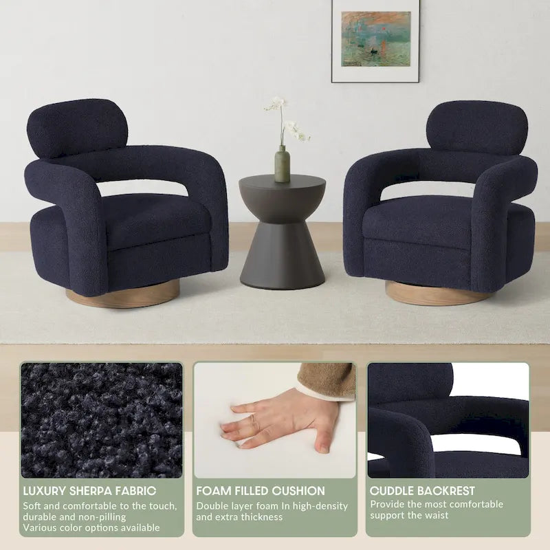 Fauteuil pivotant Sherpa de 73 cm de large, lot de 2
