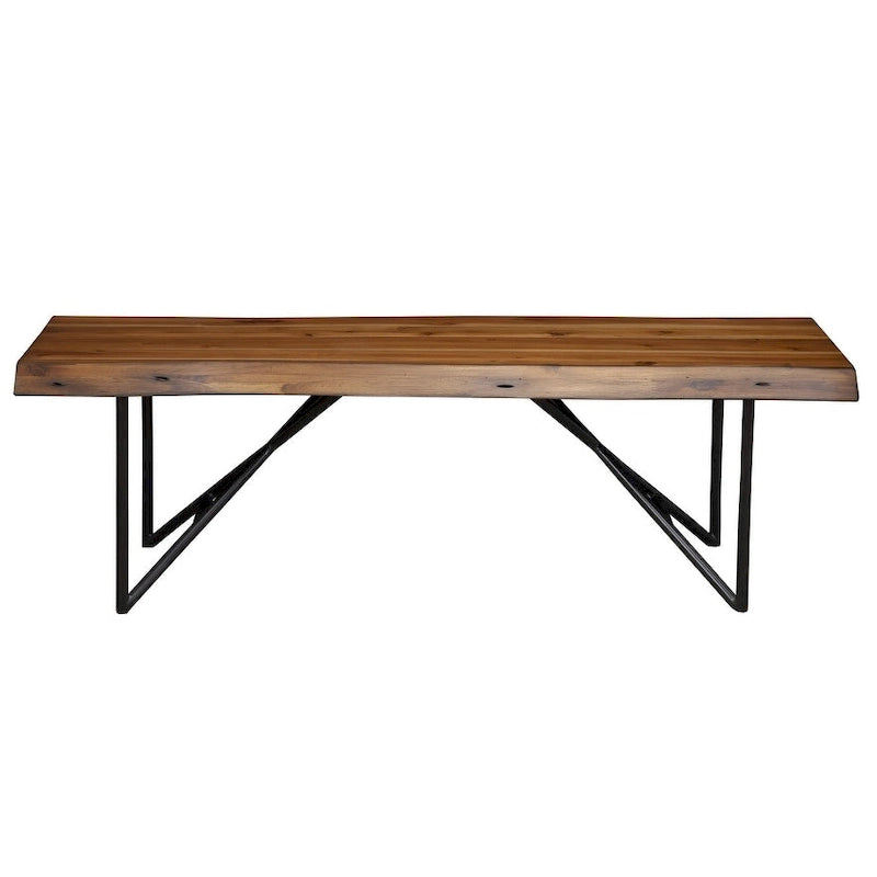 Banc de salle à manger en bois massif marron et noir de 55 pouces
