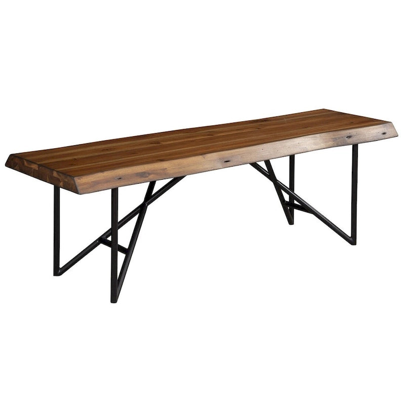 Banc de salle à manger en bois massif marron et noir de 55 pouces