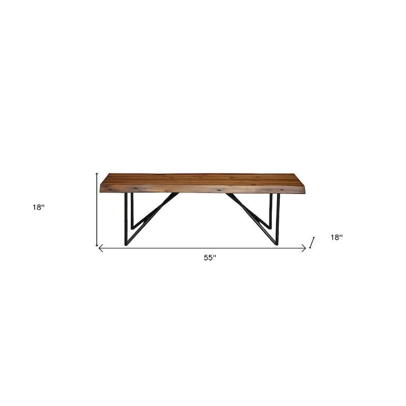 Banc de salle à manger en bois massif marron et noir de 55 pouces