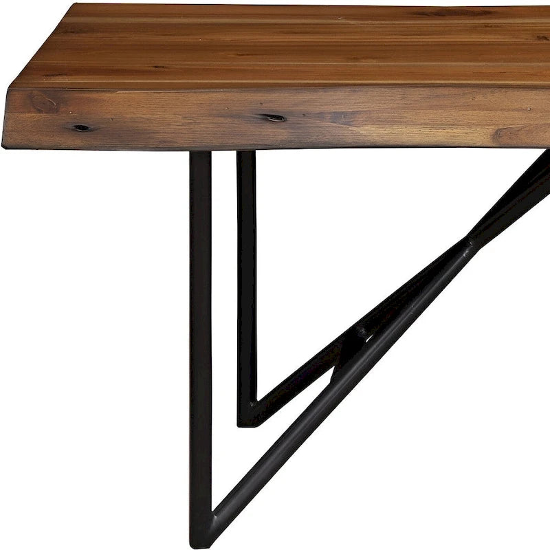 Banc de salle à manger en bois massif marron et noir de 55 pouces