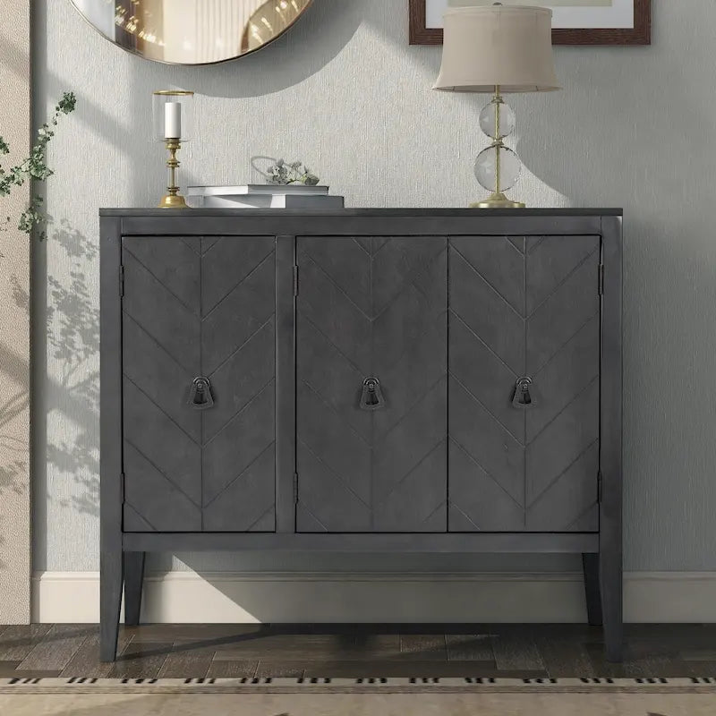 Buffet de rangement à étagères réglables avec poignées métalliques rétro et pieds en pin