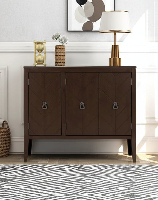 Buffet de rangement à étagères réglables avec poignées métalliques rétro et pieds en pin