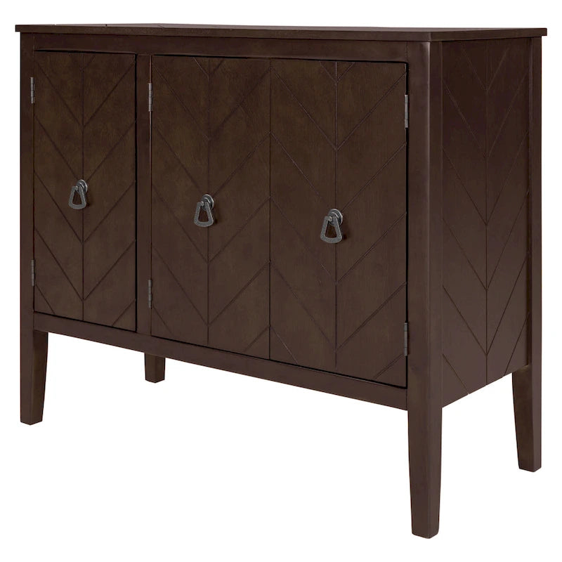 Buffet de rangement à étagères réglables avec poignées métalliques rétro et pieds en pin