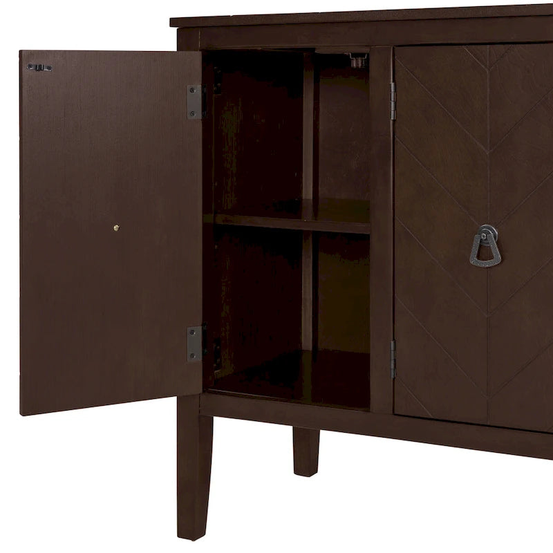Buffet de rangement à étagères réglables avec poignées métalliques rétro et pieds en pin
