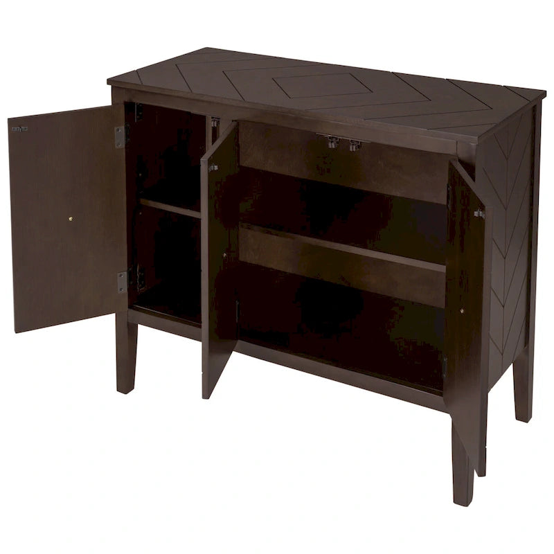 Buffet de rangement à étagères réglables avec poignées métalliques rétro et pieds en pin