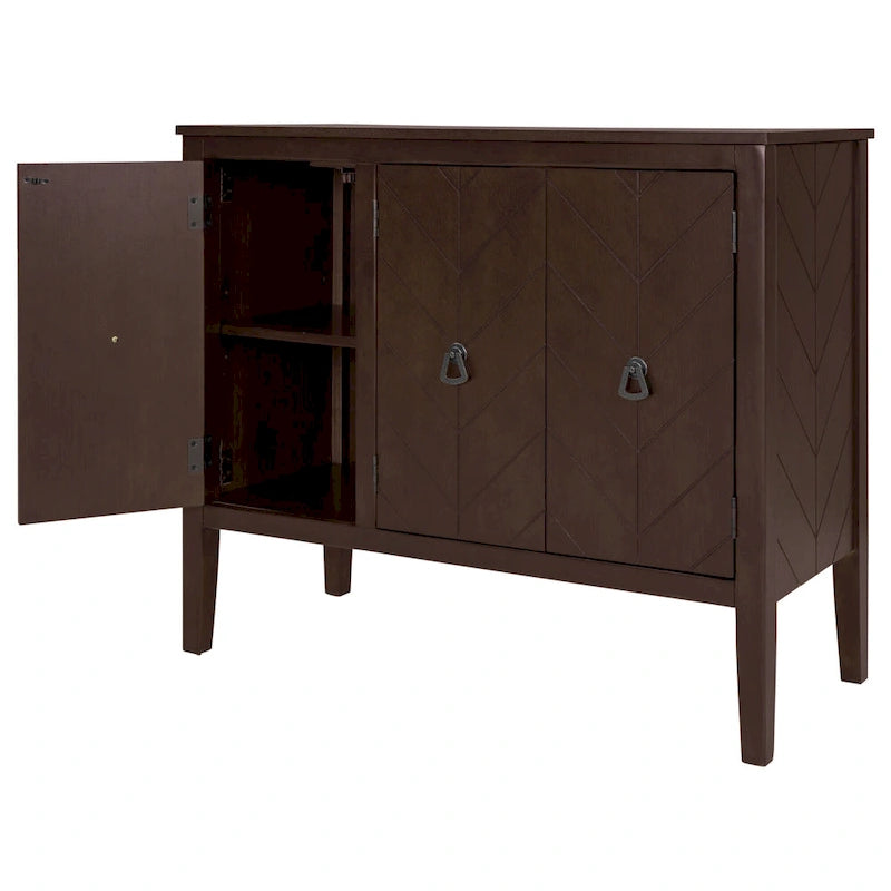 Buffet de rangement à étagères réglables avec poignées métalliques rétro et pieds en pin