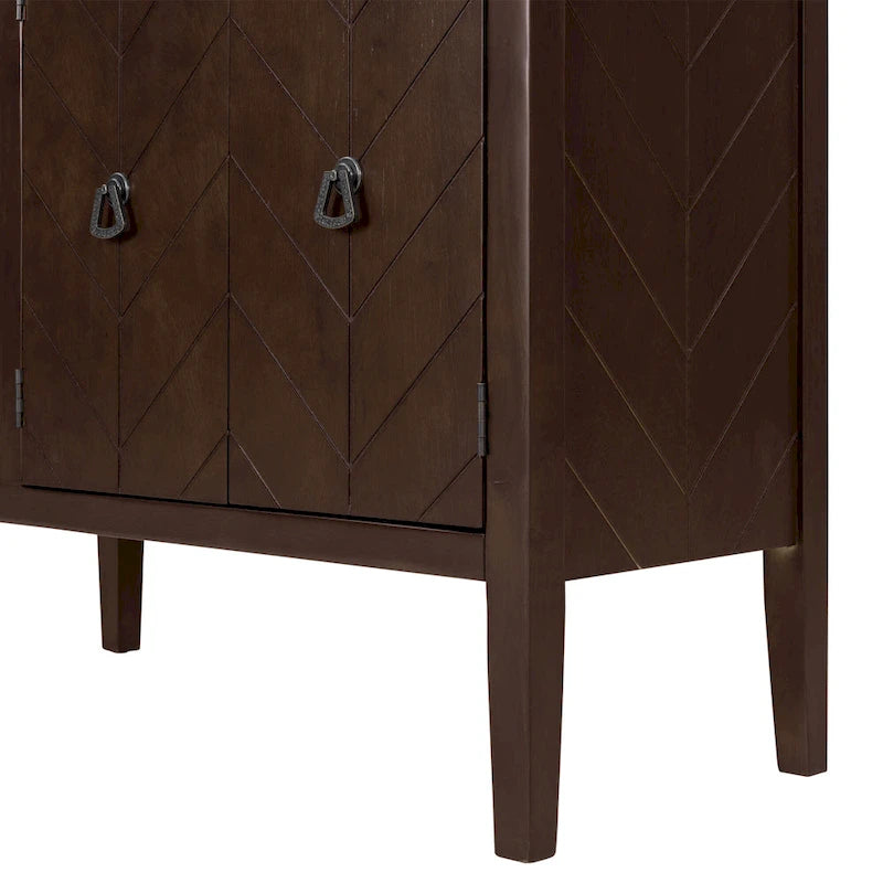 Buffet de rangement à étagères réglables avec poignées métalliques rétro et pieds en pin