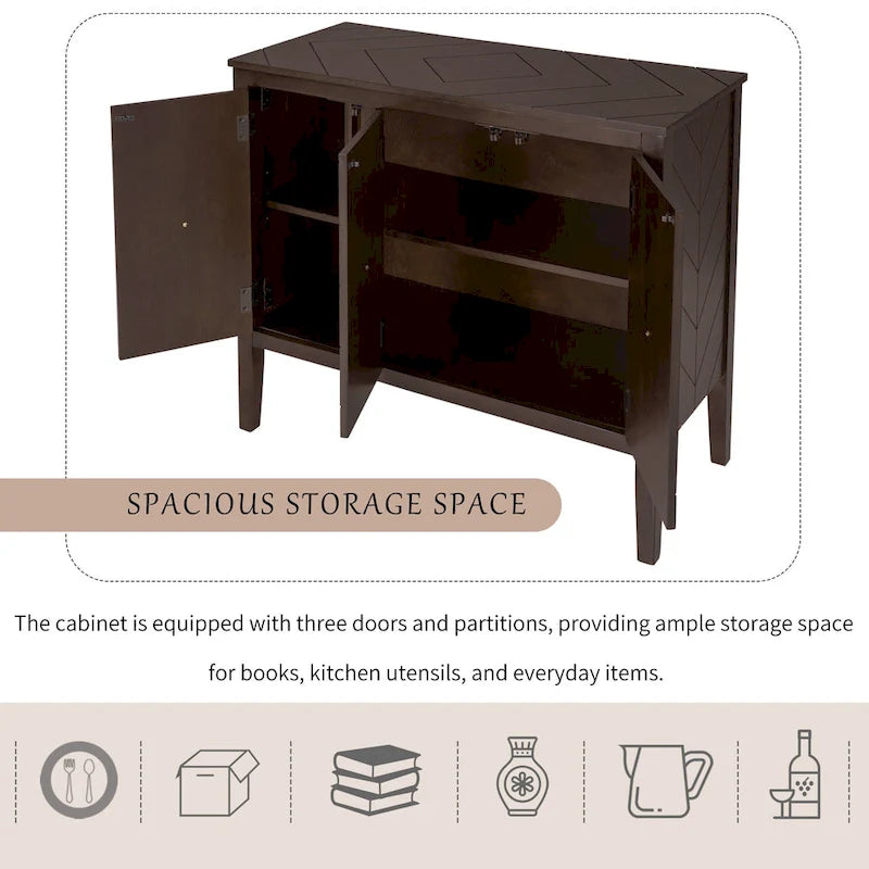 Buffet de rangement à étagères réglables avec poignées métalliques rétro et pieds en pin