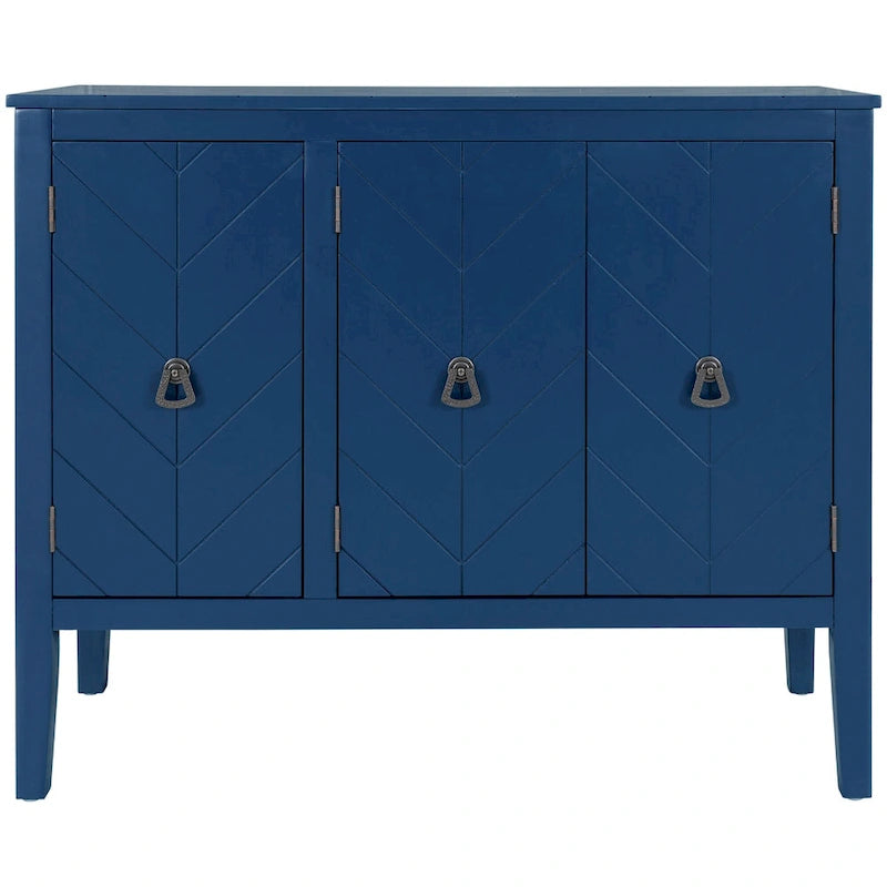 Buffet de rangement à étagères réglables avec poignées métalliques rétro et pieds en pin