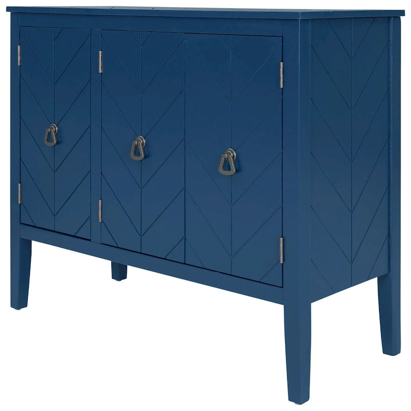 Buffet de rangement à étagères réglables avec poignées métalliques rétro et pieds en pin