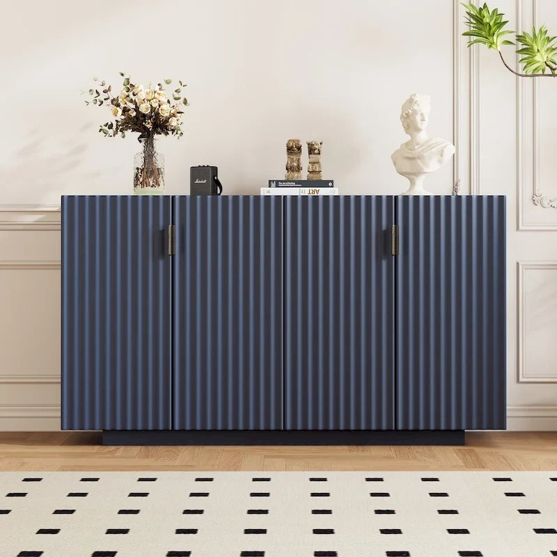 Meuble buffet avec 4 portes cannelées, buffet de rangement, meuble de rangement en bois avec étagères réglables