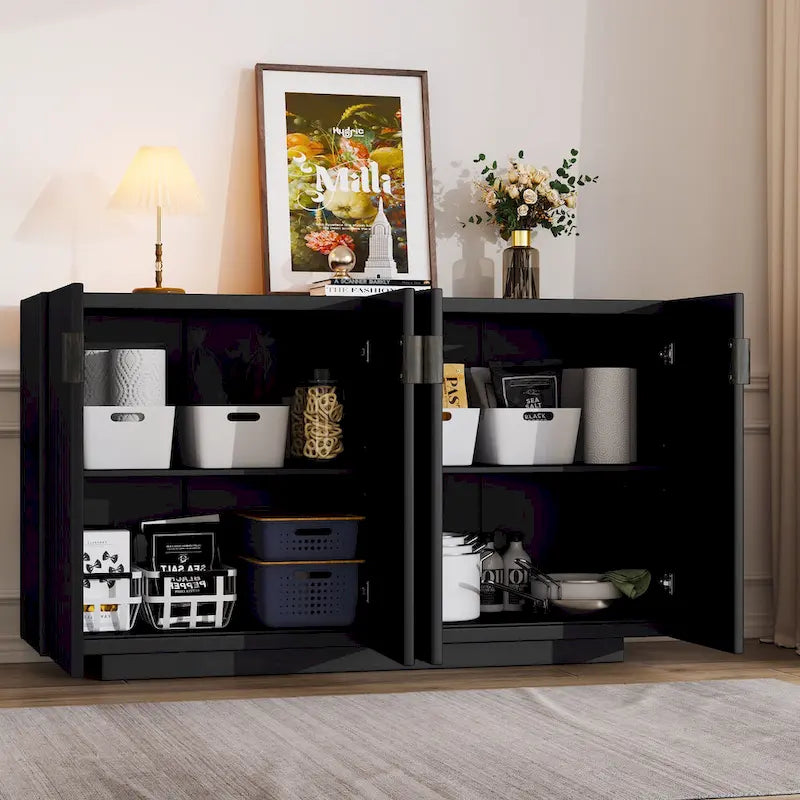 Meuble buffet avec 4 portes cannelées, buffet de rangement, meuble de rangement en bois avec étagères réglables