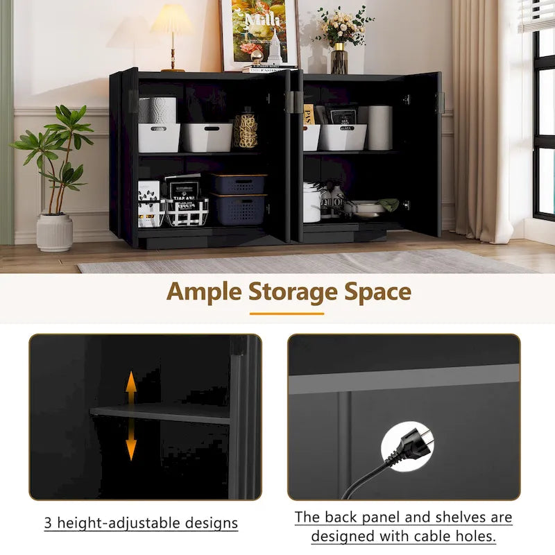Meuble buffet avec 4 portes cannelées, buffet de rangement, meuble de rangement en bois avec étagères réglables