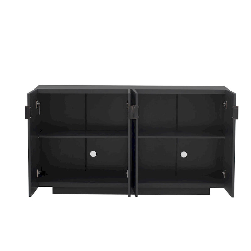 Meuble buffet avec 4 portes cannelées, buffet de rangement, meuble de rangement en bois avec étagères réglables