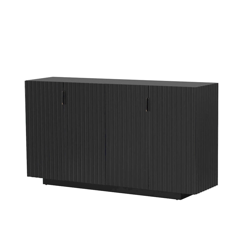 Meuble buffet avec 4 portes cannelées, buffet de rangement, meuble de rangement en bois avec étagères réglables