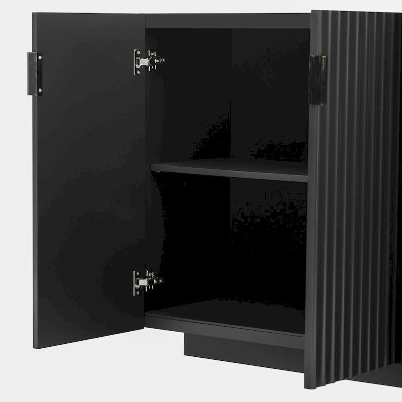 Meuble buffet avec 4 portes cannelées, buffet de rangement, meuble de rangement en bois avec étagères réglables