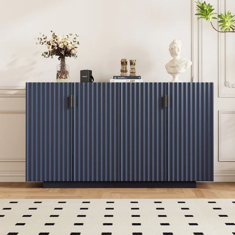 Meuble buffet avec 4 portes cannelées, buffet de rangement, meuble de rangement en bois avec étagères réglables