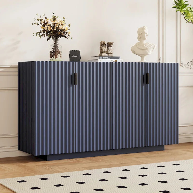 Meuble buffet avec 4 portes cannelées, buffet de rangement, meuble de rangement en bois avec étagères réglables