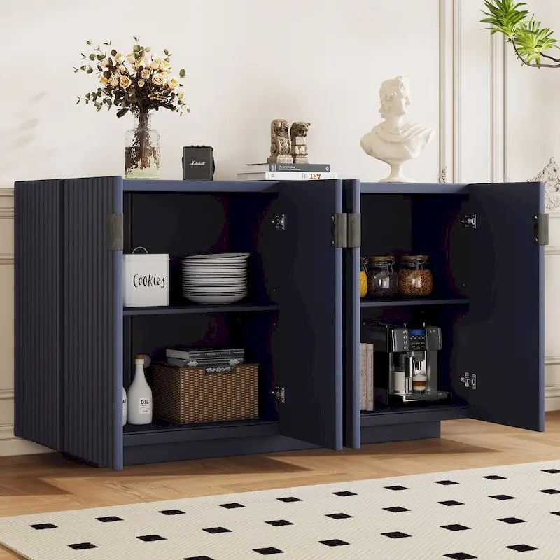 Meuble buffet avec 4 portes cannelées, buffet de rangement, meuble de rangement en bois avec étagères réglables