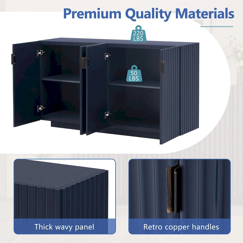 Meuble buffet avec 4 portes cannelées, buffet de rangement, meuble de rangement en bois avec étagères réglables