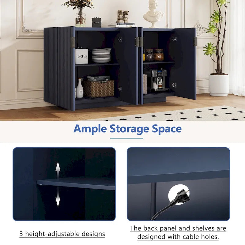 Meuble buffet avec 4 portes cannelées, buffet de rangement, meuble de rangement en bois avec étagères réglables