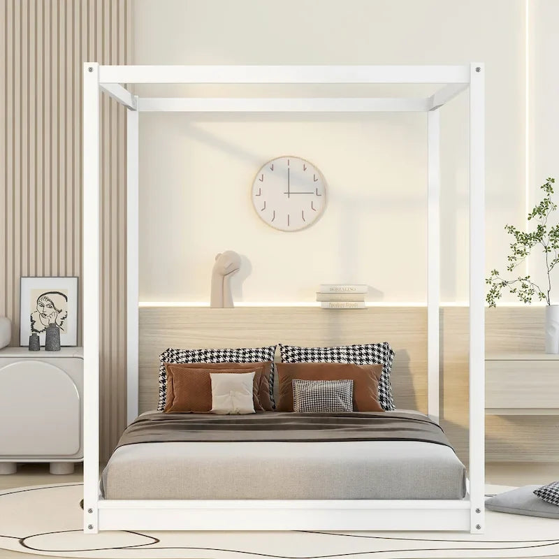 Lit plateforme moderne à baldaquin bas, cadre de lit à baldaquin en bois avec pieds de support, pour enfants, adolescents et adultes, aucun sommier tapissier requis