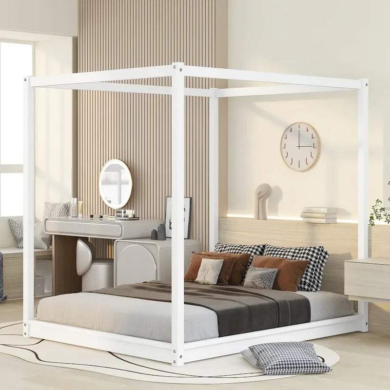 Lit plateforme moderne à baldaquin bas, cadre de lit à baldaquin en bois avec pieds de support, pour enfants, adolescents et adultes, aucun sommier tapissier requis