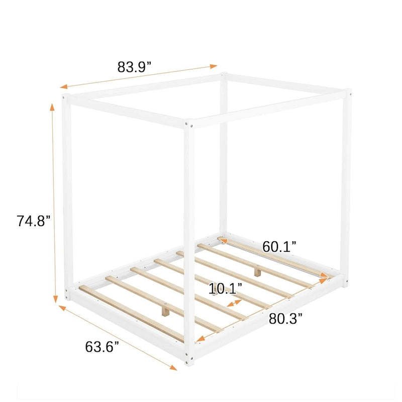 Lit plateforme moderne à baldaquin bas, cadre de lit à baldaquin en bois avec pieds de support, pour enfants, adolescents et adultes, aucun sommier tapissier requis