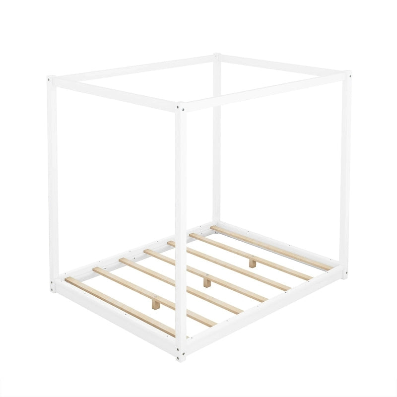 Lit plateforme moderne à baldaquin bas, cadre de lit à baldaquin en bois avec pieds de support, pour enfants, adolescents et adultes, aucun sommier tapissier requis