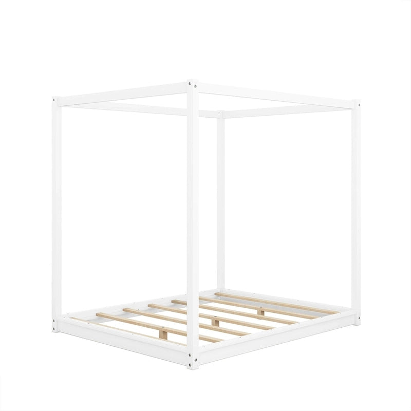 Lit plateforme moderne à baldaquin bas, cadre de lit à baldaquin en bois avec pieds de support, pour enfants, adolescents et adultes, aucun sommier tapissier requis