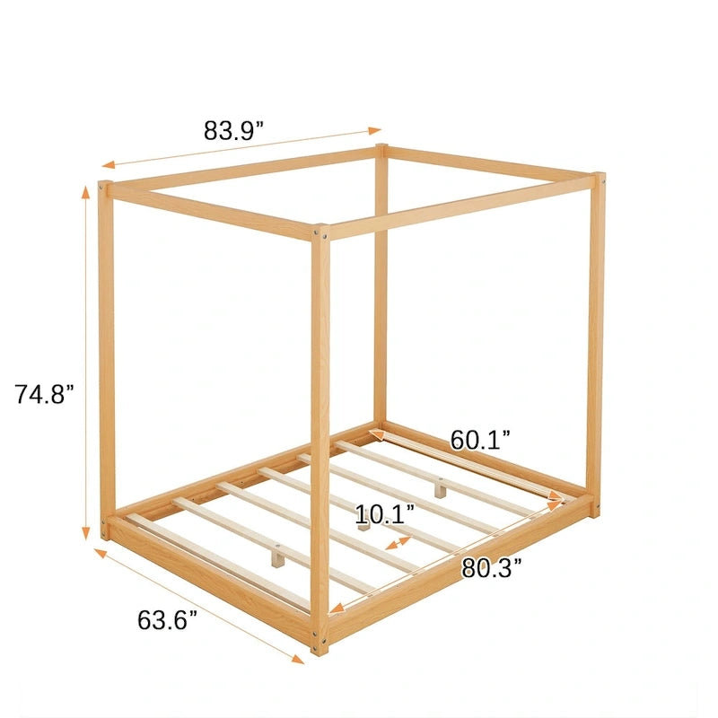 Lit plateforme moderne à baldaquin bas, cadre de lit à baldaquin en bois avec pieds de support, pour enfants, adolescents et adultes, aucun sommier tapissier requis