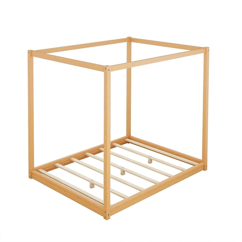 Lit plateforme moderne à baldaquin bas, cadre de lit à baldaquin en bois avec pieds de support, pour enfants, adolescents et adultes, aucun sommier tapissier requis