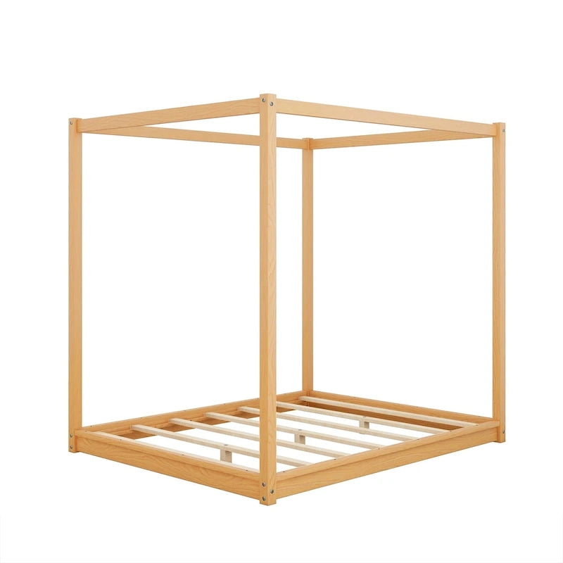 Lit plateforme moderne à baldaquin bas, cadre de lit à baldaquin en bois avec pieds de support, pour enfants, adolescents et adultes, aucun sommier tapissier requis