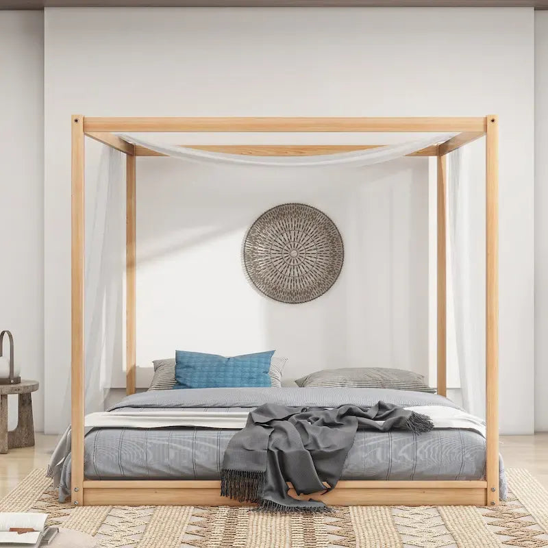 Lit plateforme moderne à baldaquin bas, cadre de lit à baldaquin en bois avec pieds de support, pour enfants, adolescents et adultes, aucun sommier tapissier requis