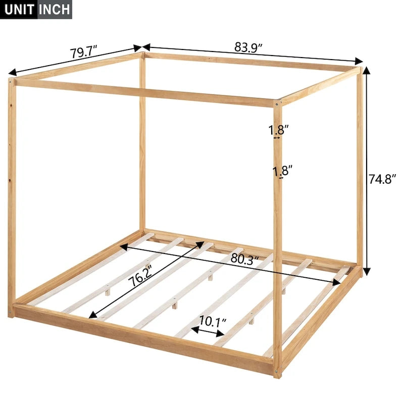 Lit plateforme moderne à baldaquin bas, cadre de lit à baldaquin en bois avec pieds de support, pour enfants, adolescents et adultes, aucun sommier tapissier requis