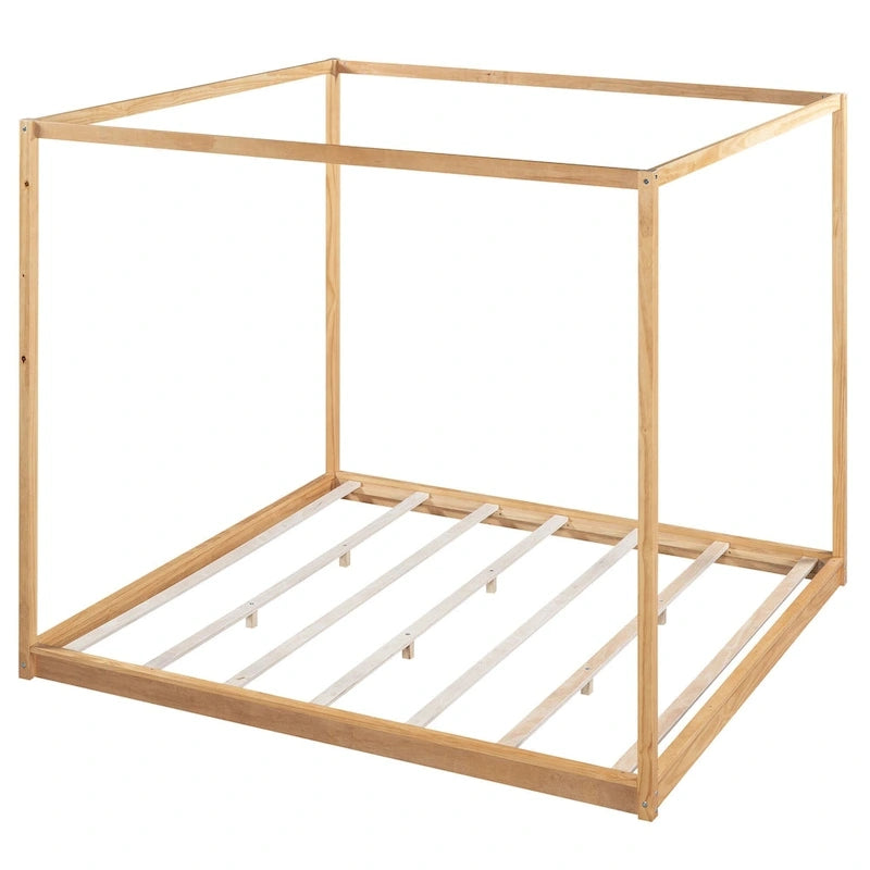 Lit plateforme moderne à baldaquin bas, cadre de lit à baldaquin en bois avec pieds de support, pour enfants, adolescents et adultes, aucun sommier tapissier requis