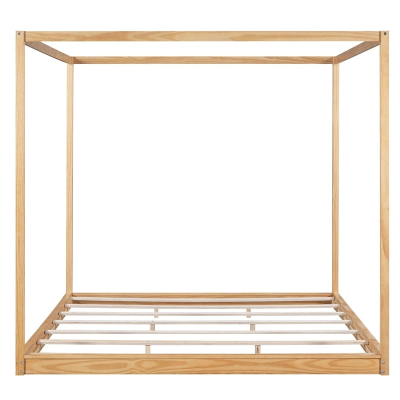Lit plateforme moderne à baldaquin bas, cadre de lit à baldaquin en bois avec pieds de support, pour enfants, adolescents et adultes, aucun sommier tapissier requis
