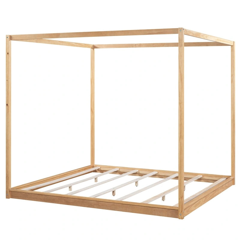 Lit plateforme moderne à baldaquin bas, cadre de lit à baldaquin en bois avec pieds de support, pour enfants, adolescents et adultes, aucun sommier tapissier requis