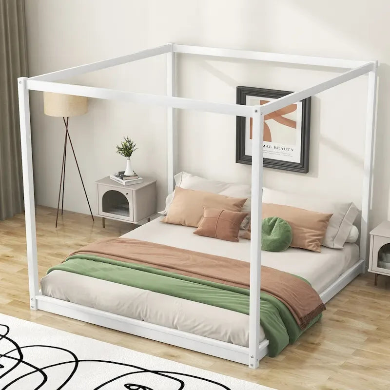 Lit plateforme moderne à baldaquin bas, cadre de lit à baldaquin en bois avec pieds de support, pour enfants, adolescents et adultes, aucun sommier tapissier requis
