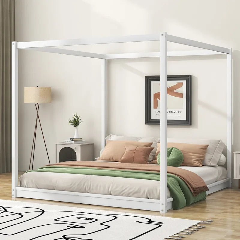 Lit plateforme moderne à baldaquin bas, cadre de lit à baldaquin en bois avec pieds de support, pour enfants, adolescents et adultes, aucun sommier tapissier requis