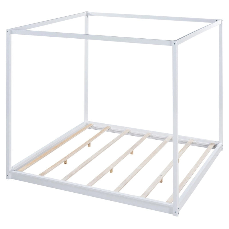 Lit plateforme moderne à baldaquin bas, cadre de lit à baldaquin en bois avec pieds de support, pour enfants, adolescents et adultes, aucun sommier tapissier requis