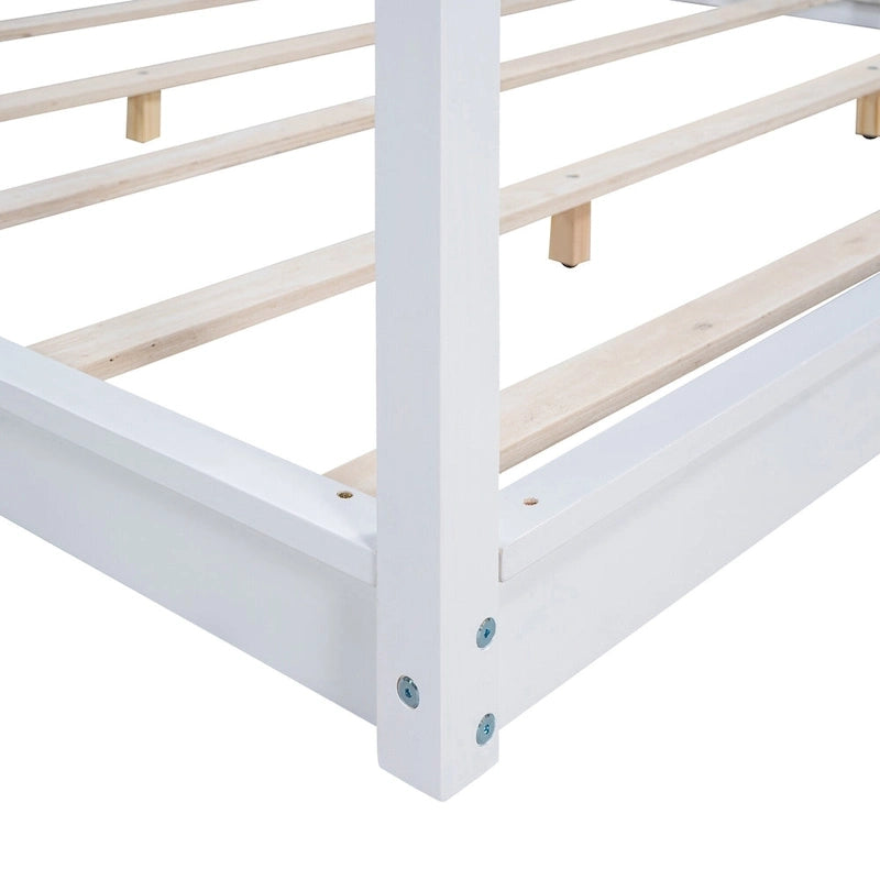 Lit plateforme moderne à baldaquin bas, cadre de lit à baldaquin en bois avec pieds de support, pour enfants, adolescents et adultes, aucun sommier tapissier requis