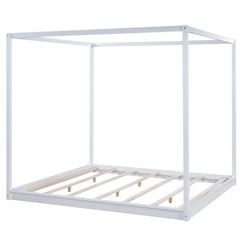 Lit plateforme moderne à baldaquin bas, cadre de lit à baldaquin en bois avec pieds de support, pour enfants, adolescents et adultes, aucun sommier tapissier requis