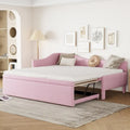Lit de jour rembourré en forme de L, taille double, avec lit gigogne escamotable, rose