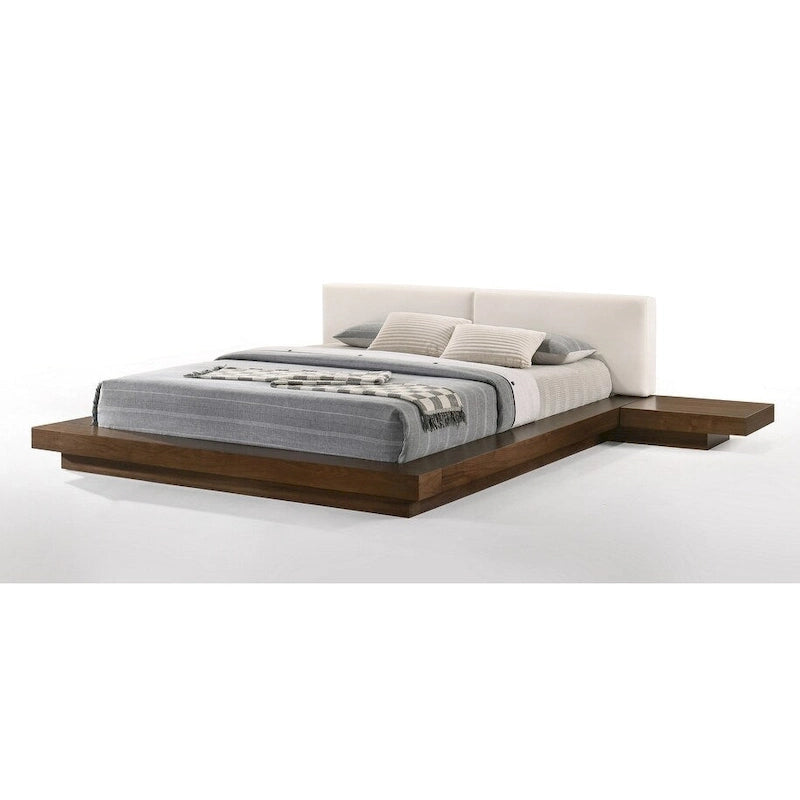Lit plateforme contemporain en noyer et blanc