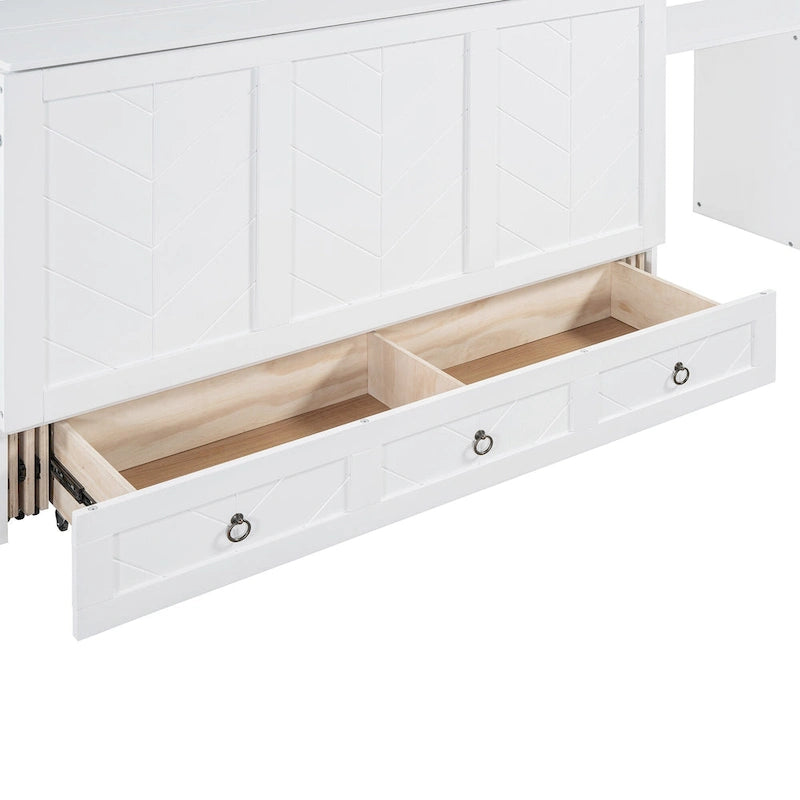 Lit escamotable Queen Size avec port USB, grand tiroir et bureau combiné pour chambre à coucher