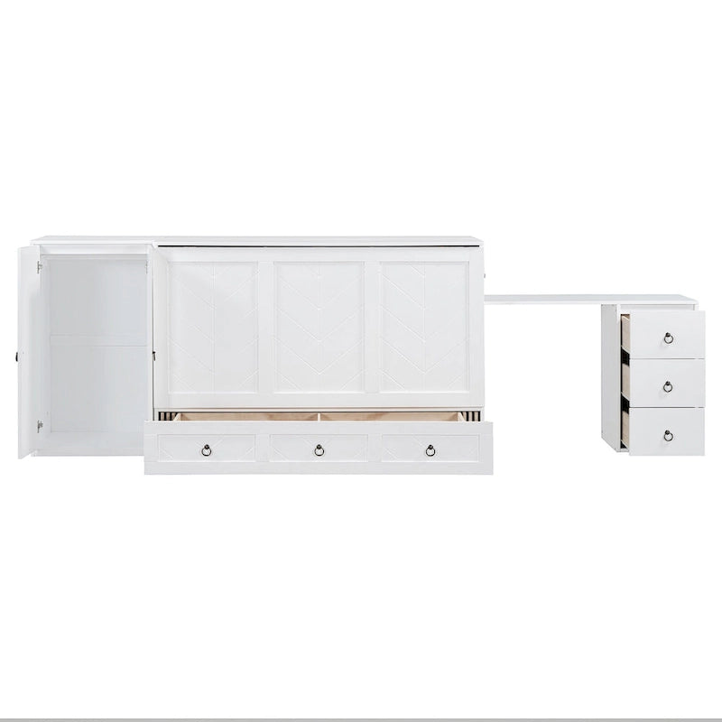 Lit escamotable Queen Size avec port USB, grand tiroir et bureau combiné pour chambre à coucher